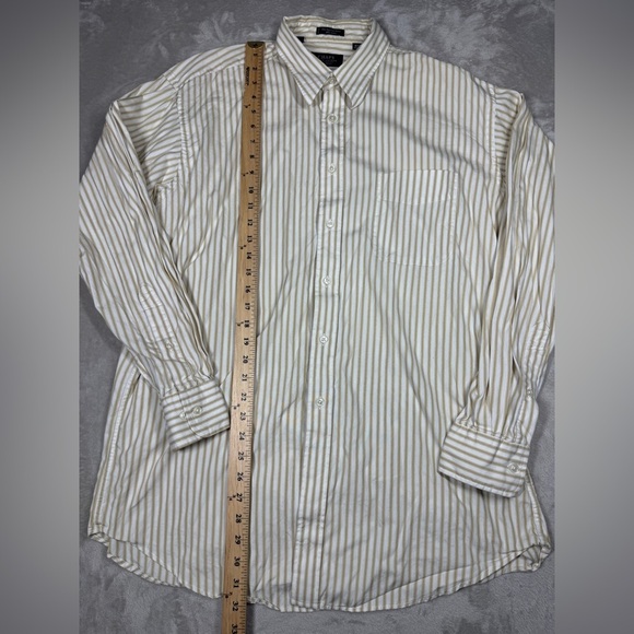 Chaps Ralph Lauren Yellow White Striped Button Down Cotton Dress Shirt 16.5 - Picture 8 of 15